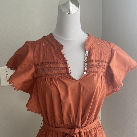 SECRET MISSION Ruffled sleeve detailed embroidered mini Dress size M - Picture 3 of 13